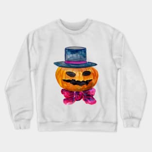 Carved Pumpkin Head with Blue Hat and Bowtie Crewneck Sweatshirt